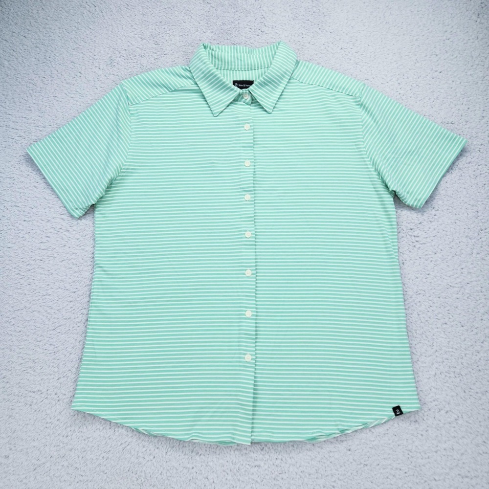 Him & Henry Shirt Mens XL Green Sage Stripe Short Sleeve Button Up Jersey Cotton